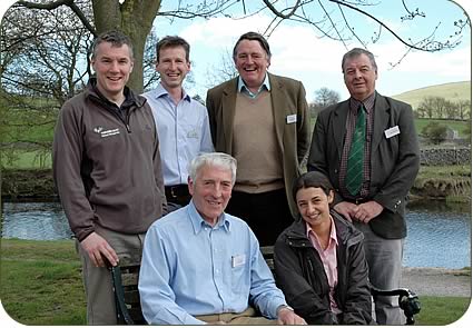 Behind the Limestone Country Project - back, left to right, Tim Thom, senior wildlife conservation officer of the Yorkshire Dales National Park, Paul Evans, of English Nature , Limestone Beef director Anthony Roberts, butcher Garth Steadman,  seated Limestone Beef chairman Jim Caygill and Louise Williams, Limestone Country project officer. 