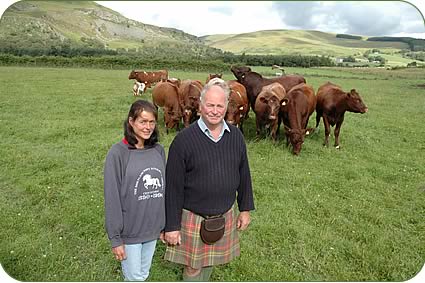 John Gibb and daughter Catriona with heifers, some of which are destined for the October Perth sale.