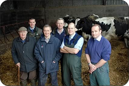 The Whitfields and their advisers - left to right, John Whitfield, senior, Richard Vecqueray, Trevor Whitefield, John Whitfield, Bruce Richards and Ian Ohnstad at Woodhouses Farm, Great Orton.